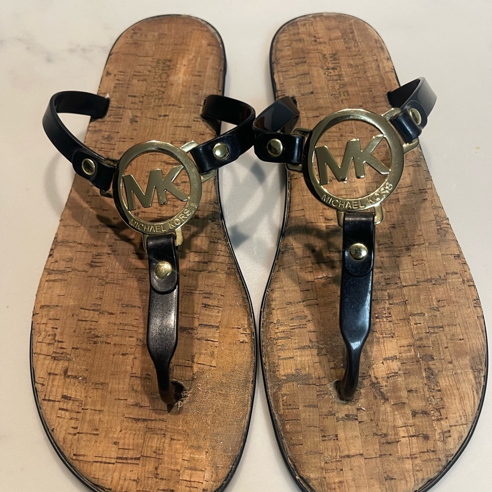 Michael Kors Black Sandals T-Strap Design